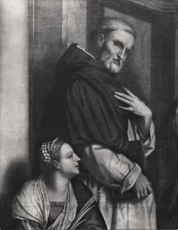 Il Moretto-248-Madonna con Bambino in gloria e santa Caterina d'Alessandria, san Domenico, san Clemente, san Floriano, santa Maria Maddalena-bs san clemente